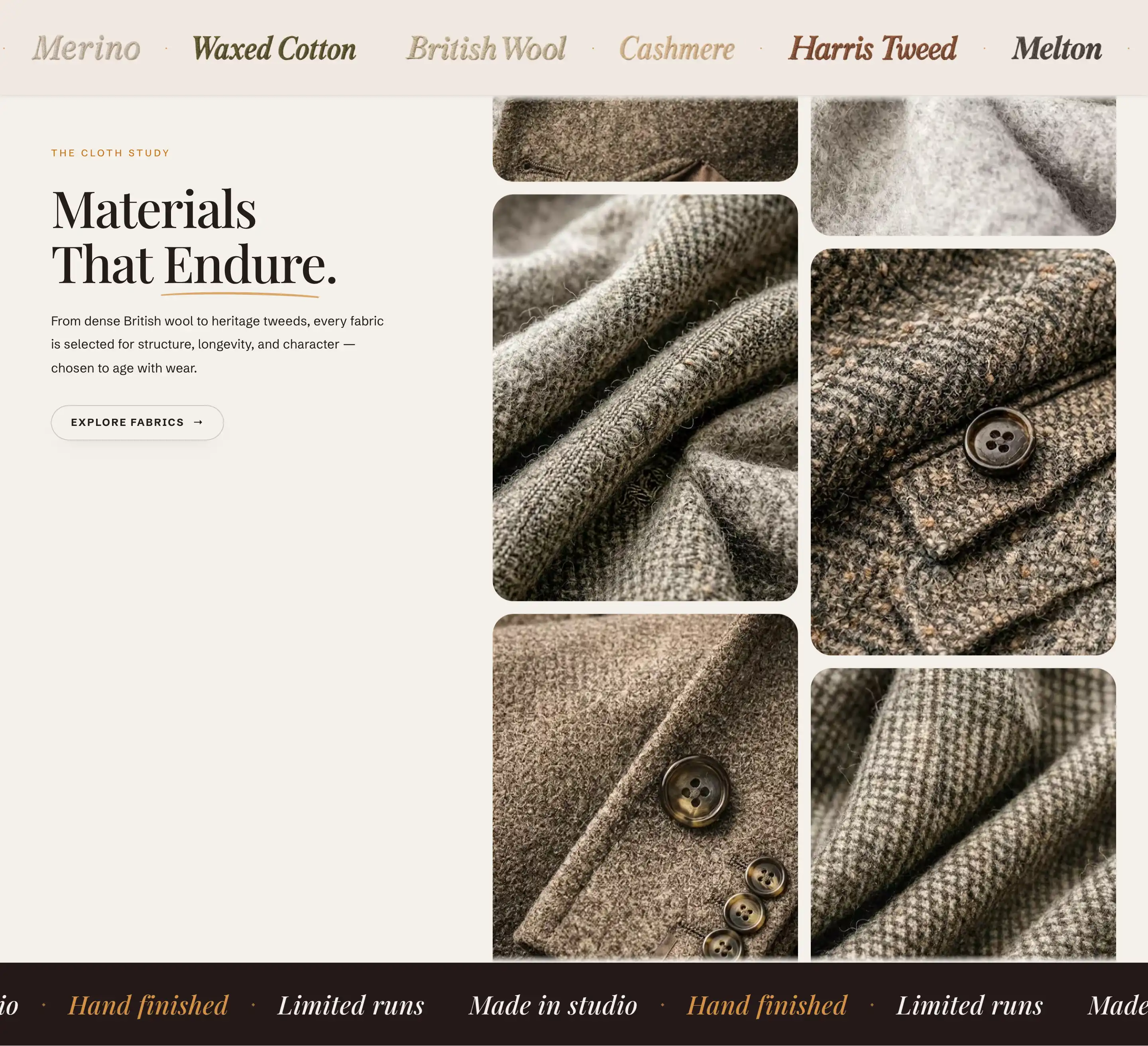 Scrolling content section with marquees and a media grid