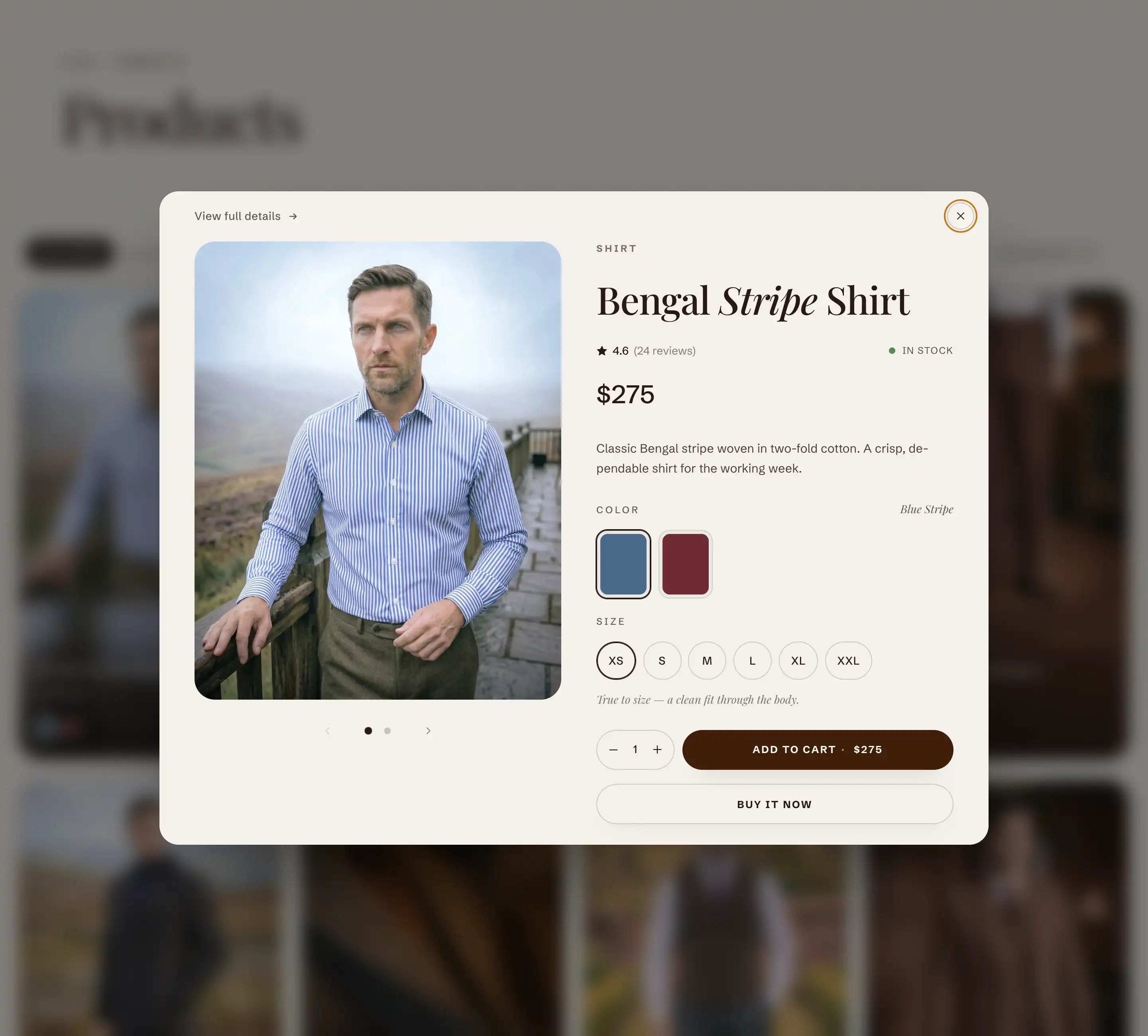 Quick view modal opened from a product card