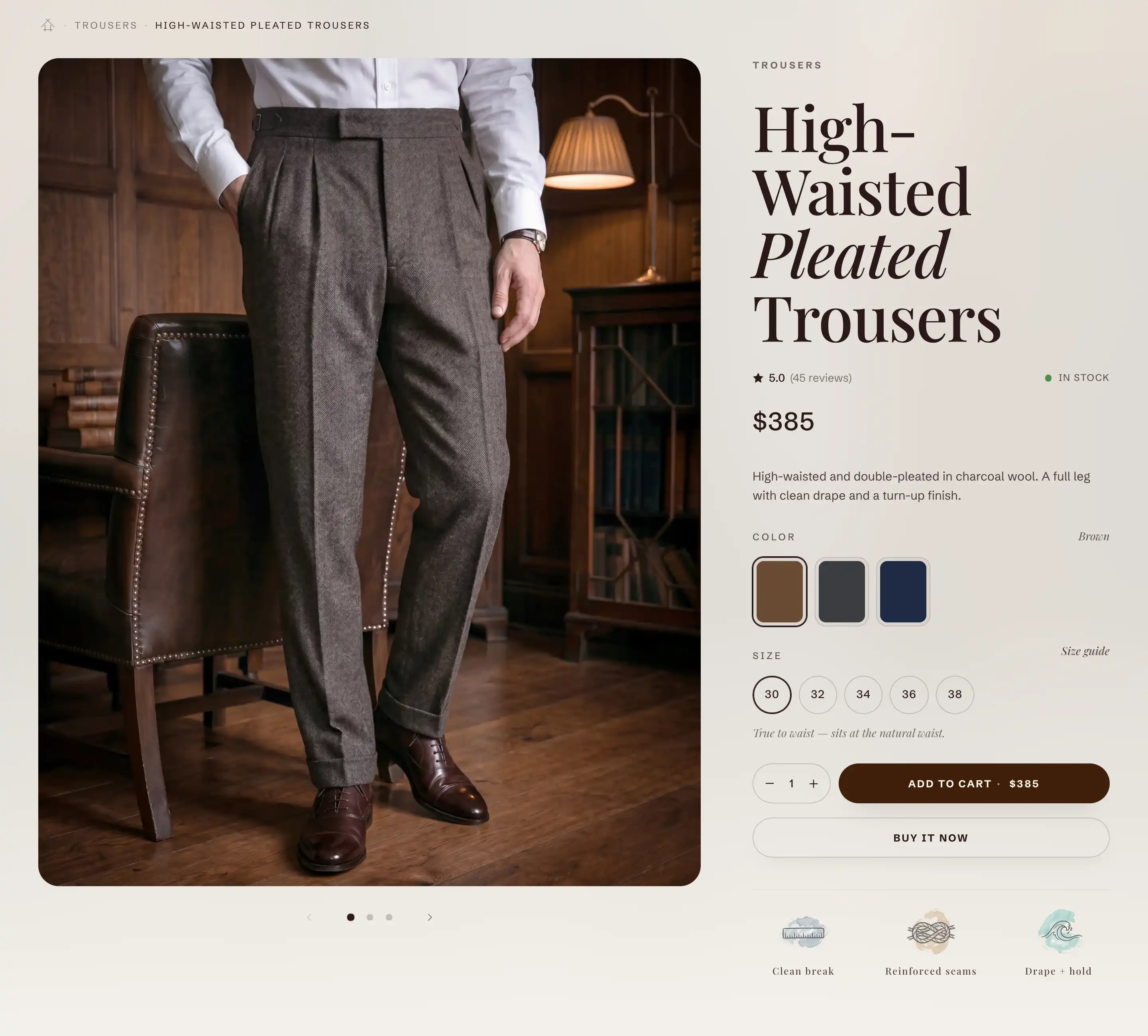 Quantity selector with add to cart and buy buttons