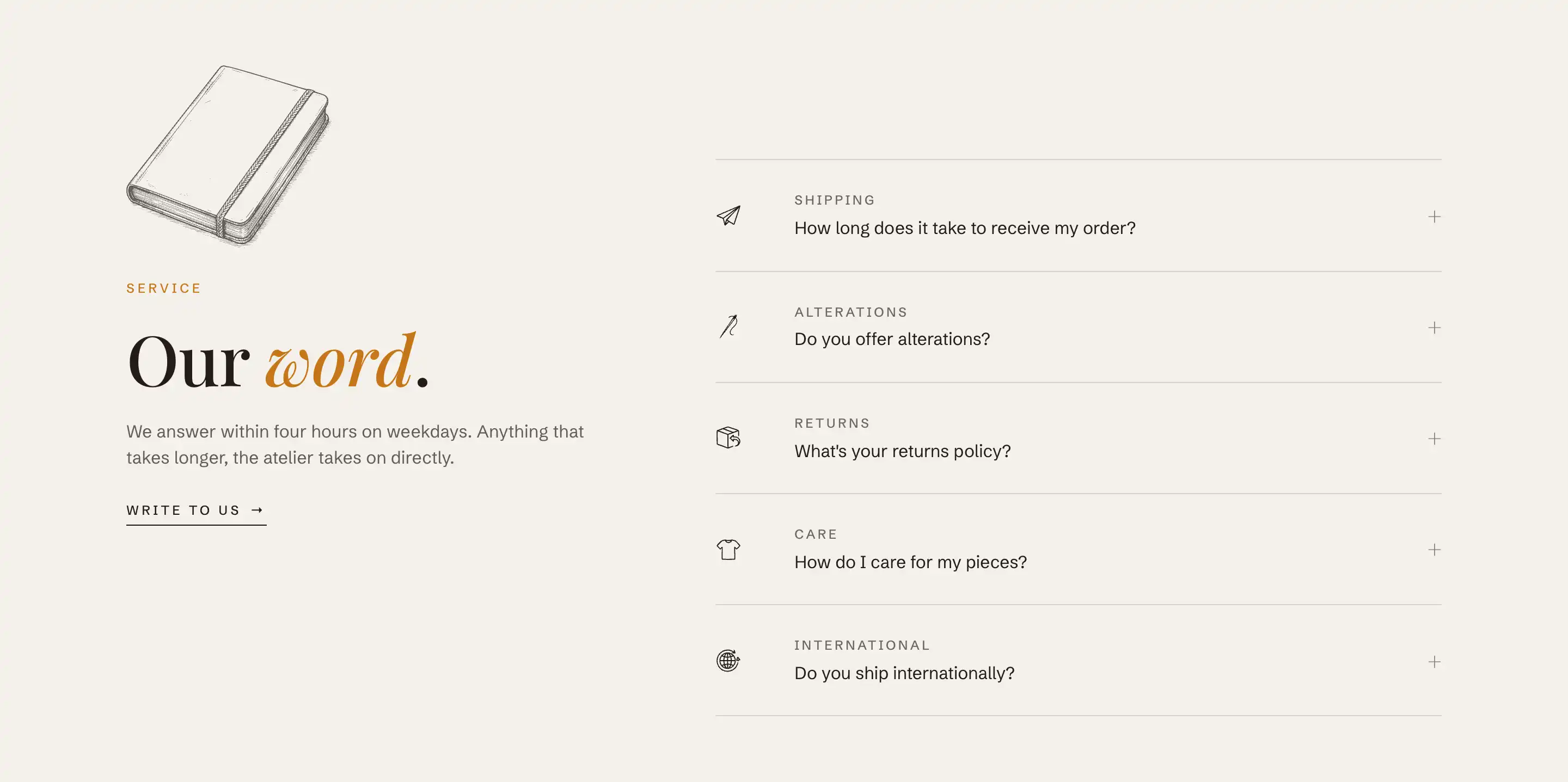 FAQ section with expandable questions