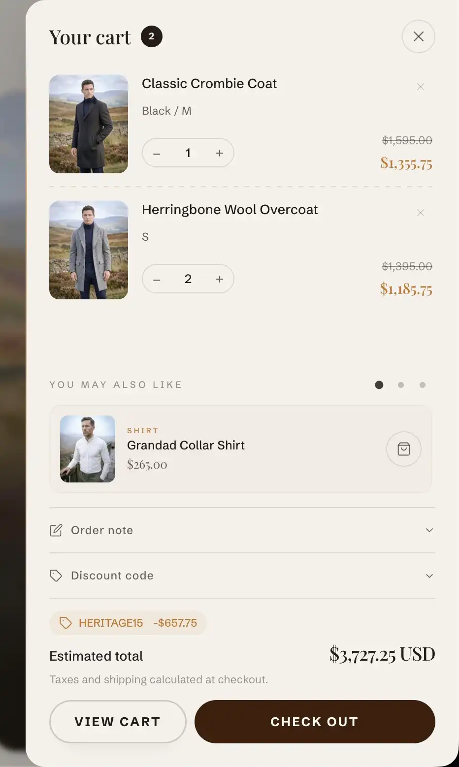 Cart drawer with a line item and totals
