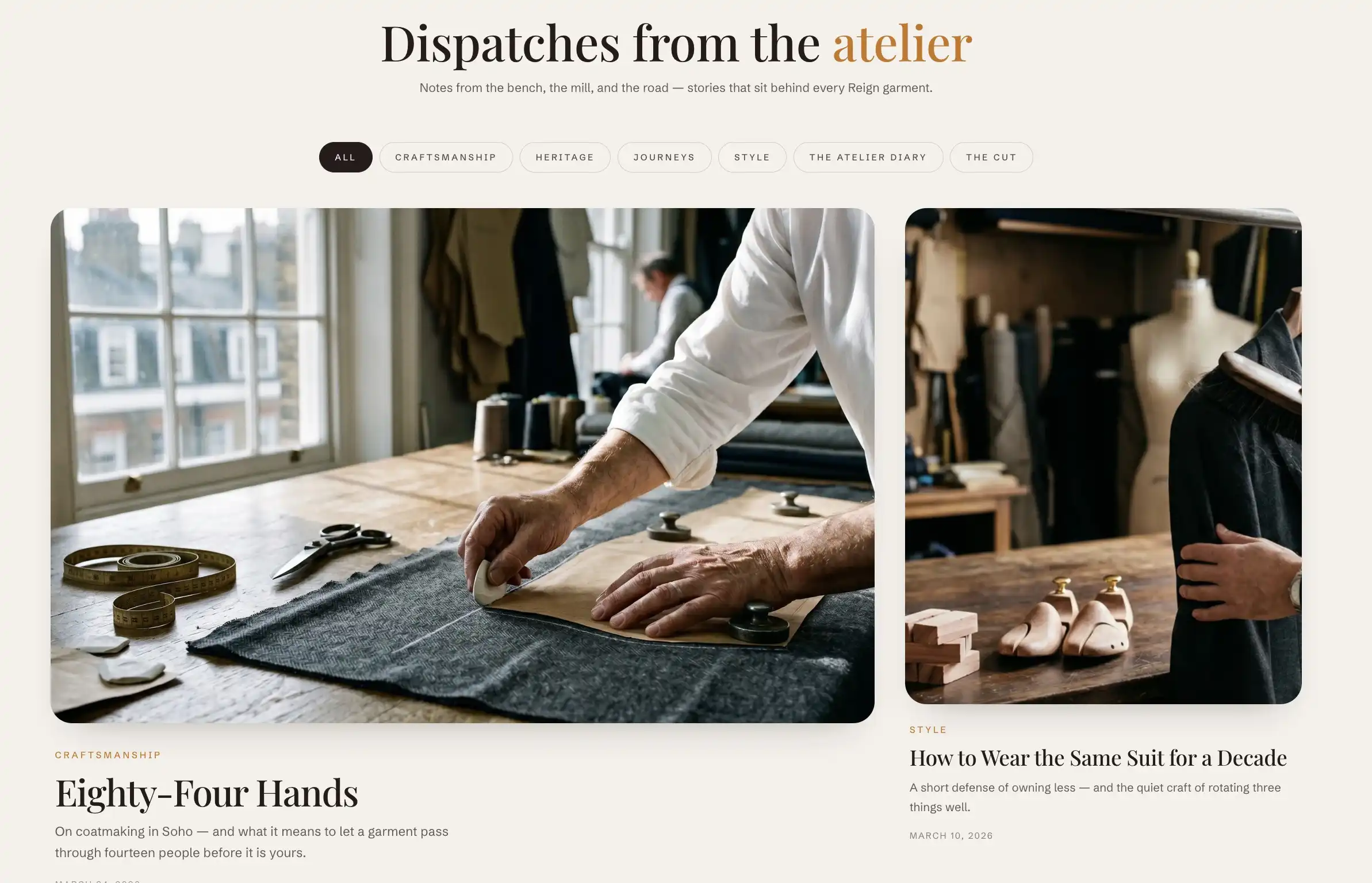 Blog page with the journal heading and posts