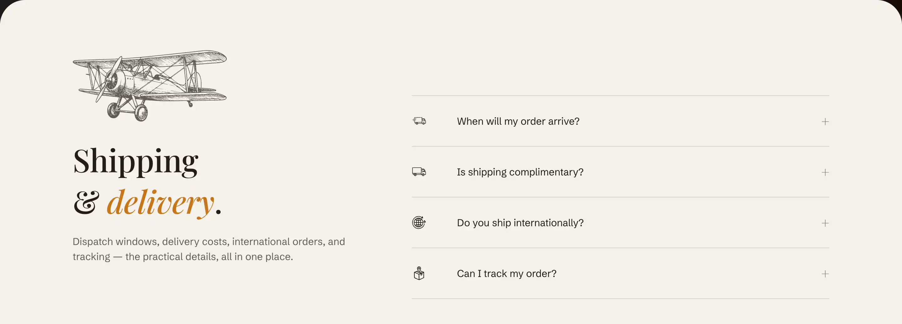 FAQ page with grouped questions